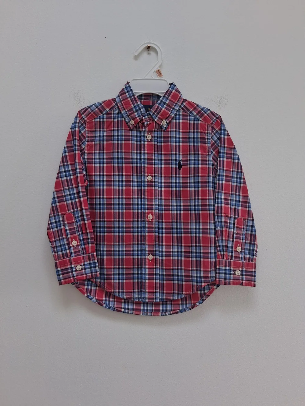 Ralph Lauren Boys' Red Blue White Plaid Button-Up Shirt Size 2/2T Preppy Casual